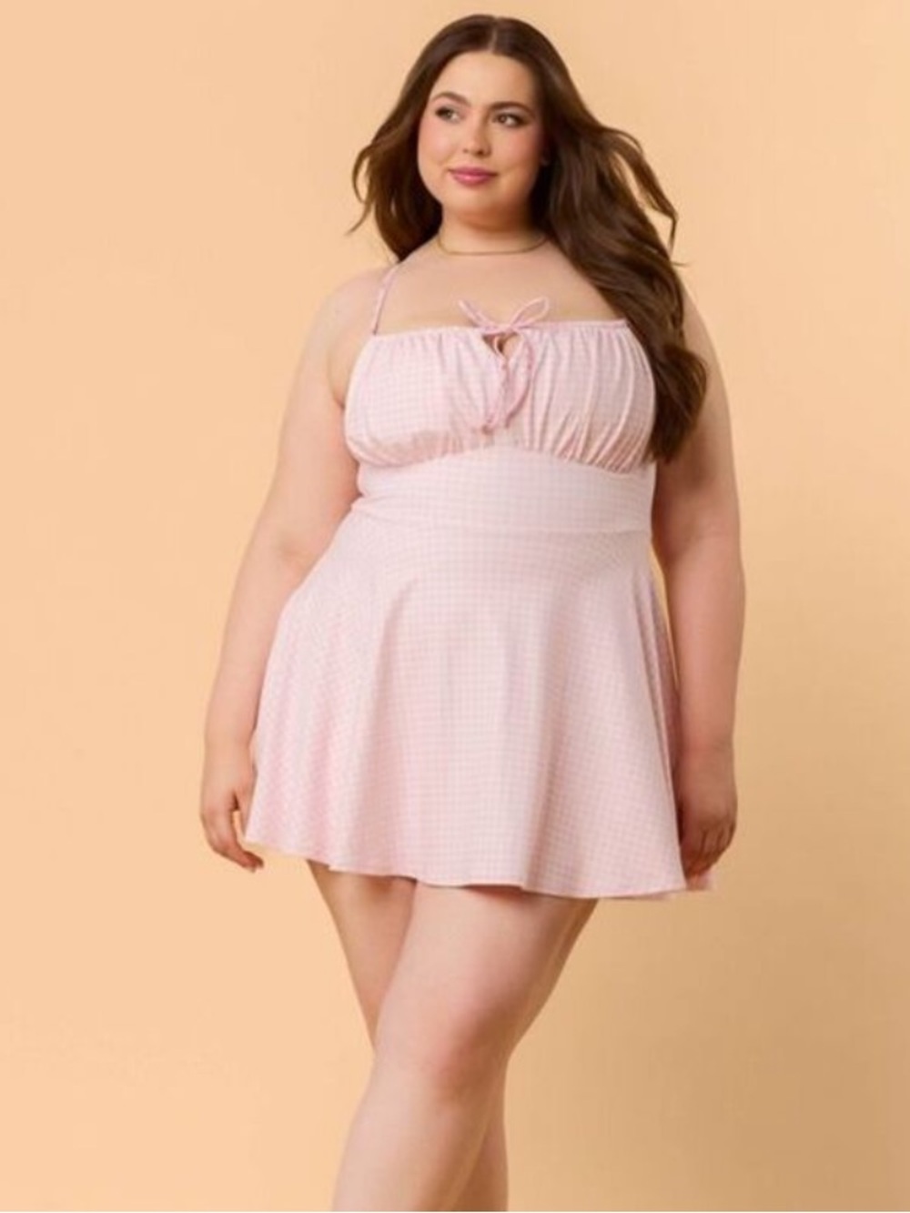 Blogilates Women's Tie Front Twirl Dress - Pink Gingham